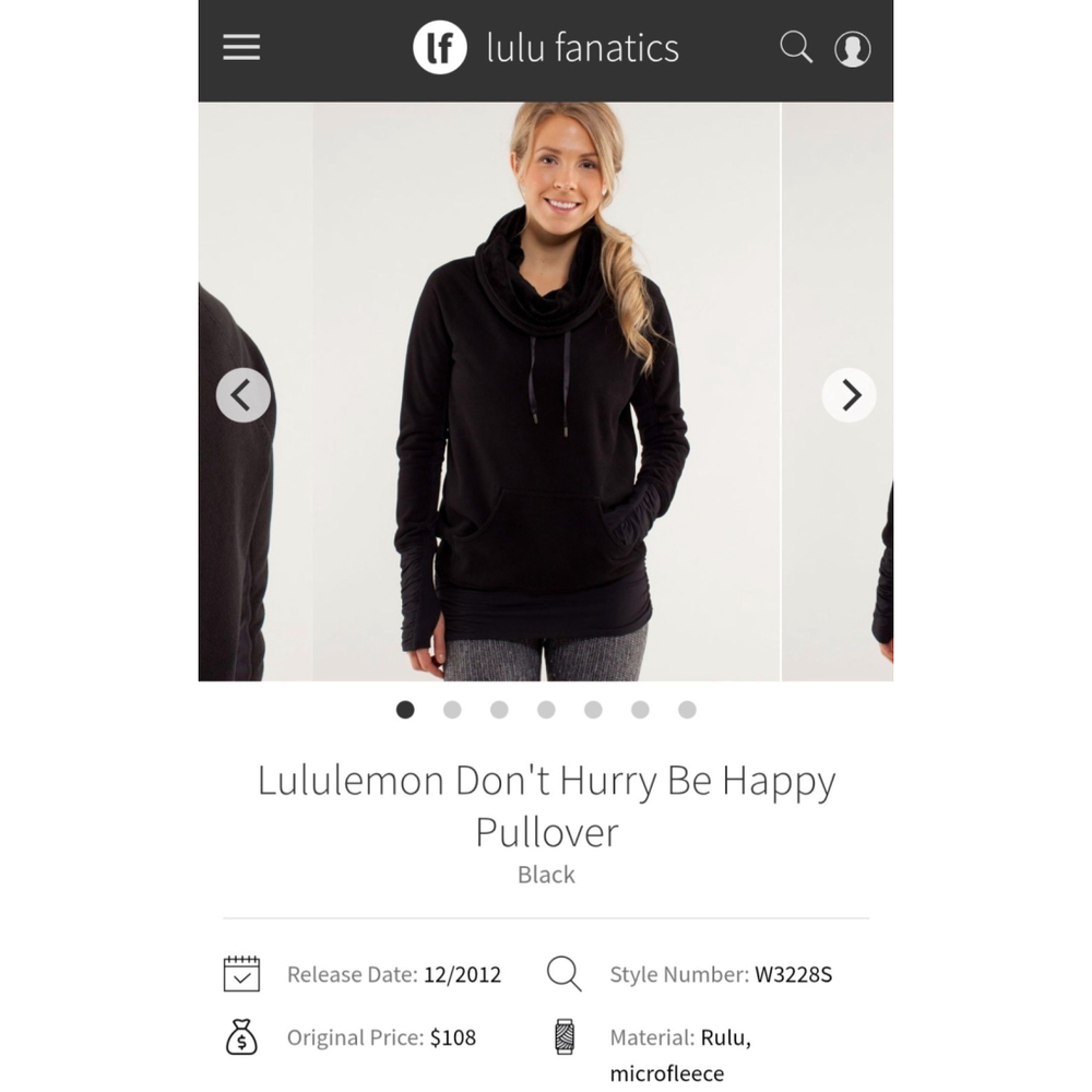 LULULEMON Don't Hurry Be Happy Pullover Size 4 Black Fleece Cowl Neck Rare 2012